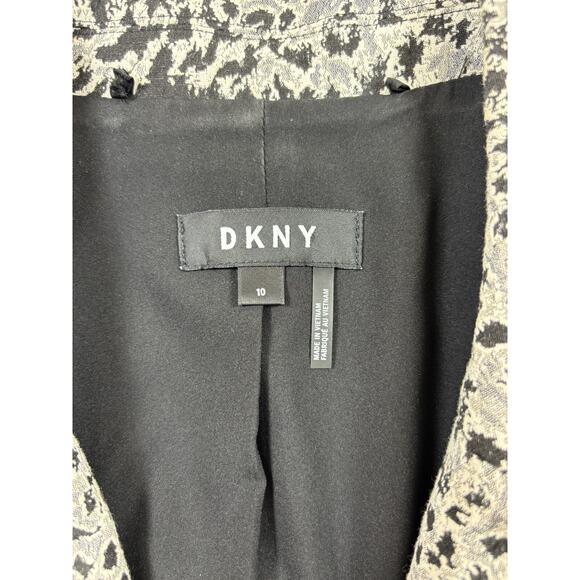 DKNY Blazer Jacket Grey Black Cream Animal Print 10 Single Breasted Pockets - Picture 4 of 9